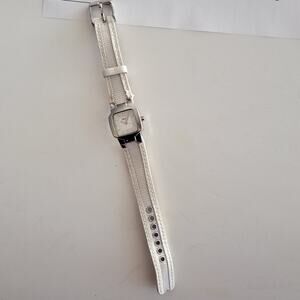 Vintage Watches Wegon Quartz Watches White Strap Silver Case Small Square Dial